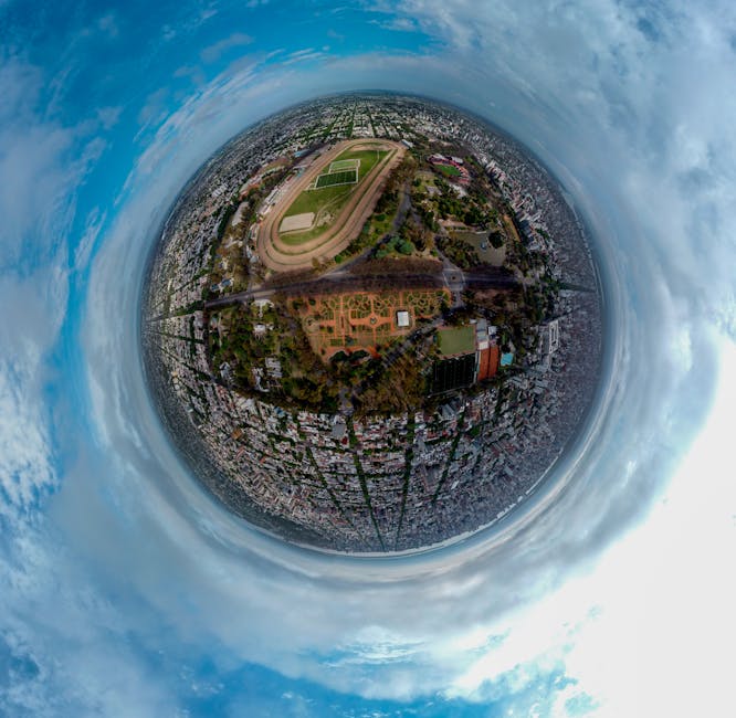 Spherical aerial view capturing the landscape and cityscape of Rosario, Santa Fe, Argentina.